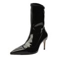 thumbnail image 1 of Schutz Luh Mid Black Elastic Pull On Pointed Toe Stiletto Mid Heel Ankle Boots (Black, 7.5), 1 of 2