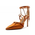 thumbnail image 1 of Schutz Lunah Orange Multistraps Lace Up Pointed Toe Stiletto High Heel Pumps (Orange, 7), 1 of 5