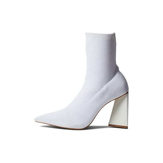 Schutz Marila White Pull On Stretchy Block Heel Pointed Toe Fashion Mesh Boots (White, 5)