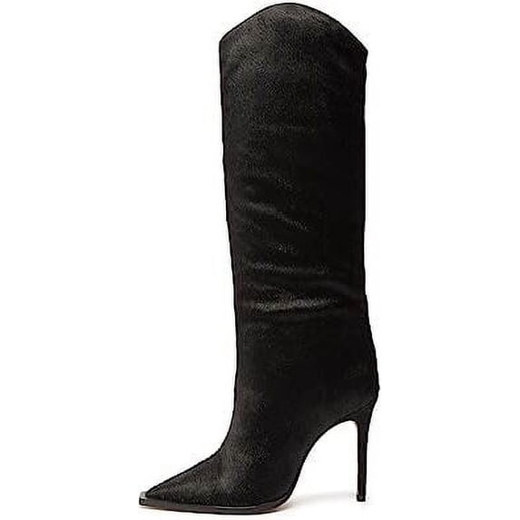 Schutz Maryana Welt Wild Black Pull On Pointed Toe High Stiletto Heel Tall Boots (Black, 5.5)