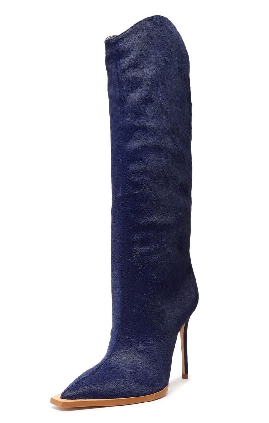 Schutz Maryana Welt Wild Blue Pull On Pointed Toe High Stiletto Heel Tall Boots Blue 6 Walmart