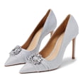 thumbnail image 1 of Schutz Meisho Glam Silver Pointed Toe Glittery Upper Stiletto Heel Pumps Shoes (SILVER, 5.5), 1 of 3