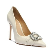 Schutz Meisho Nappa White Pearl Slip On Crystal Embellished Stiletto Pumps Shoes (White Pearl, 10)