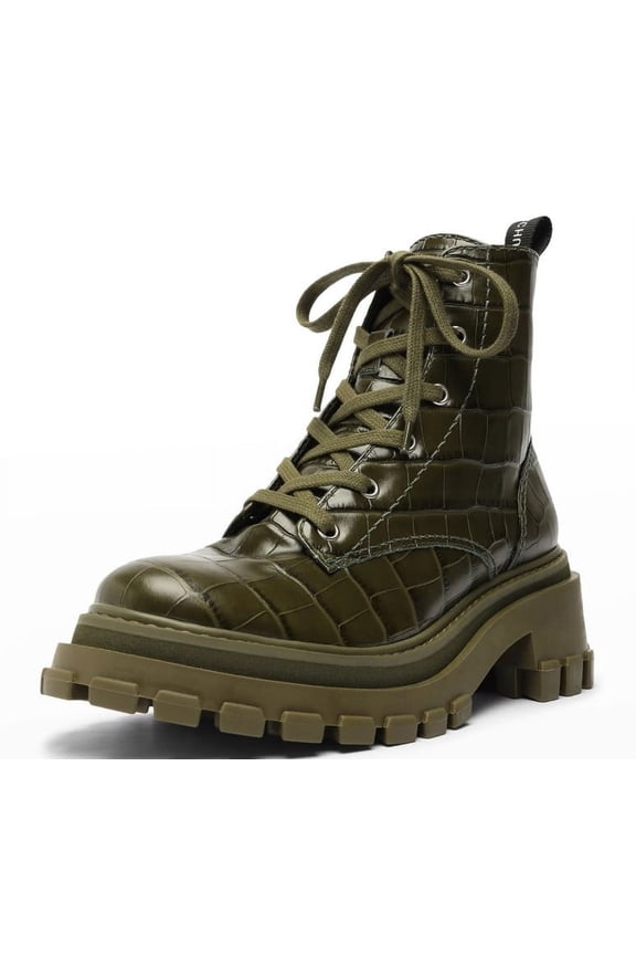 Schutz Military Green Womens Rounded Toe Lace Up Fashion Chunky Ankle Boots (Miltary Green, 5.5)