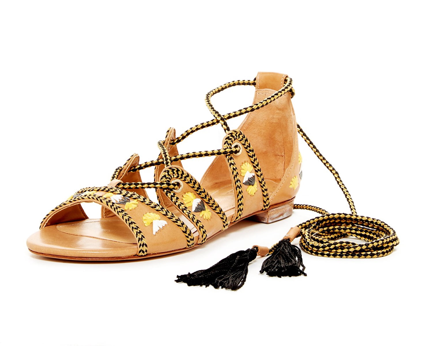 Schutz Mulan Sandal Lightwood Tie Up Open Toe Strappy Caged Flats