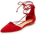 thumbnail image 1 of Schutz Neida Laze up Pointed toe Flat Sandals Red Suede Tie Up Flats, 1 of 5