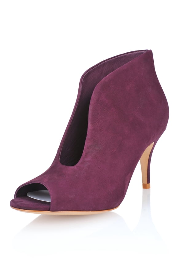 Schutz Paete Cabernet Suede Peep Toe Fashion Stiletto Low Heel Ankle Booties (Cabernet, 5.5)