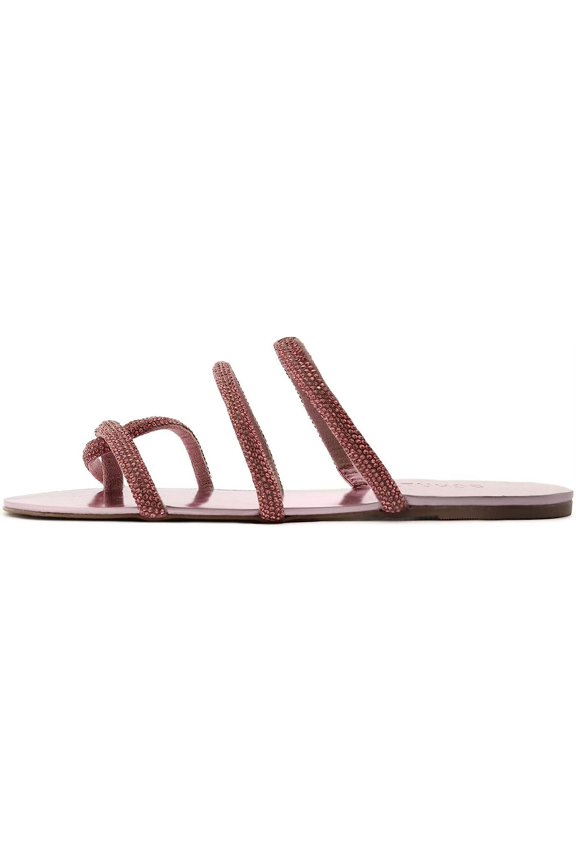 Schutz Phoebe Light Rose Embellished Multistraps Slip On Open Toe Flat Sandals (Light Rose, 9.5)