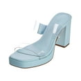 thumbnail image 1 of Schutz Platform Blue Open Toe Translucent Straps Block High Heel Sandals (Soft Sky, 8), 1 of 4