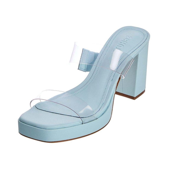 Schutz Platform Blue Open Toe Translucent Straps Block High Heel Sandals (Soft Sky, 8)