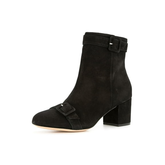 Schutz Sabrini Black Leather Round Toe Low Block Heel Buckle Ankle Booties (6)