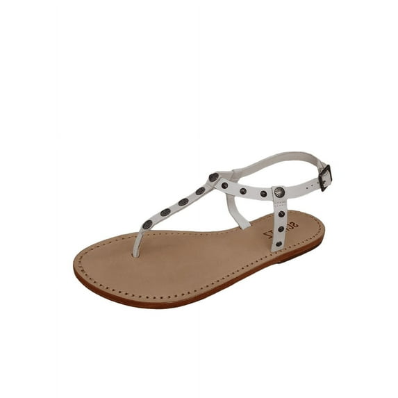 Schutz Shonna White Embellished T Strap Leather Flat Flip Flop Casual Sandals (Brown, 8)