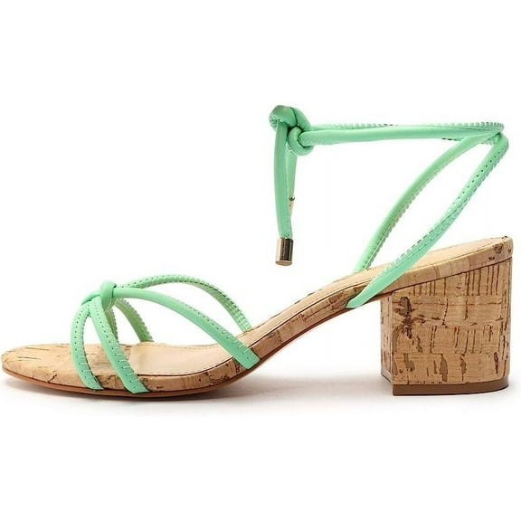 Schutz Suzy Deep Mint Multistraps Lace Up Open Toe Block Mid Heeled Sandals (Deep Mint, 9.5)