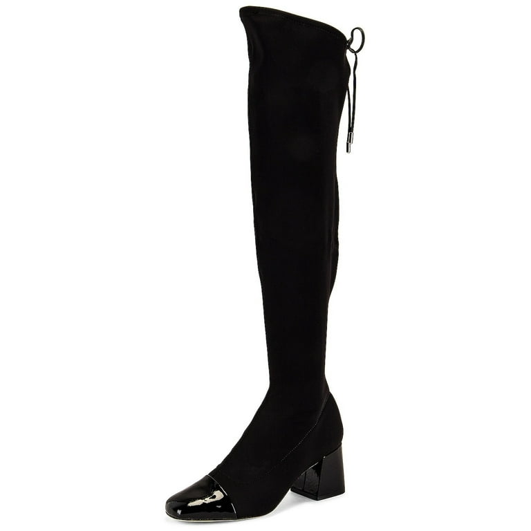 Schutz Tamiris Black Pull On Stretch Fitted Cap Toe Block Heel Tall Stretch Boots Black 6