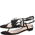 thumbnail image 1 of Schutz Tiele Black Fringe Ring Thong Sandal Adjustable Ankle Strap Flat Sandals (Black, 11), 1 of 4
