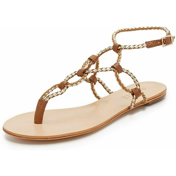 Schutz Veda Wood Platina Flat Sandals Thong Flat Fashion Strappy Sandals (Wood Platina, 5)