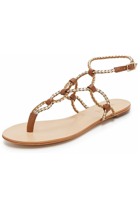 Schutz Veda Wood Platina Flat Sandals Thong Flat Fashion Strappy Sandals (Wood Platina, 5)