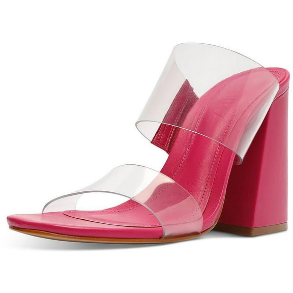 Schutz Victorie Vibrant Pink Clear Strap Slip On Open Toe High Block Heel Sandals (Vibrant Pink, 6.5)