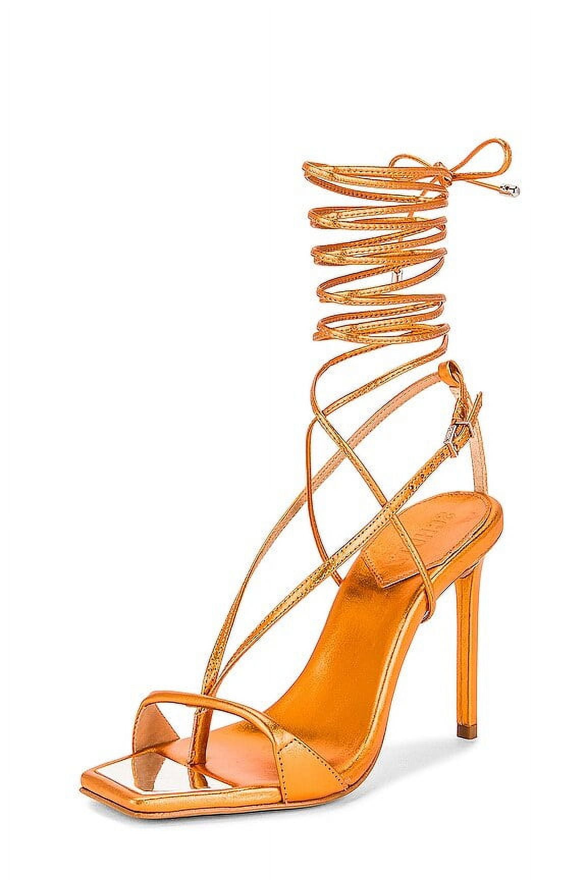 Schutz Vikki Orange Ankle Strap Lace Up Open Toe Stiletto Heeled