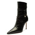 thumbnail image 1 of Schutz Vini Black Slip On Pointed Toe Crocodile Embossed Stiletto Bootie Ankle Boots (Black, 5), 1 of 4
