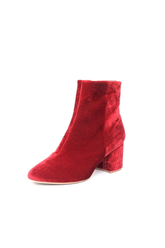 Schutz Women's Lupe 2 Red Velvet Low Ankle Block Heel Pointed Toe Dress Booties (red, 5)