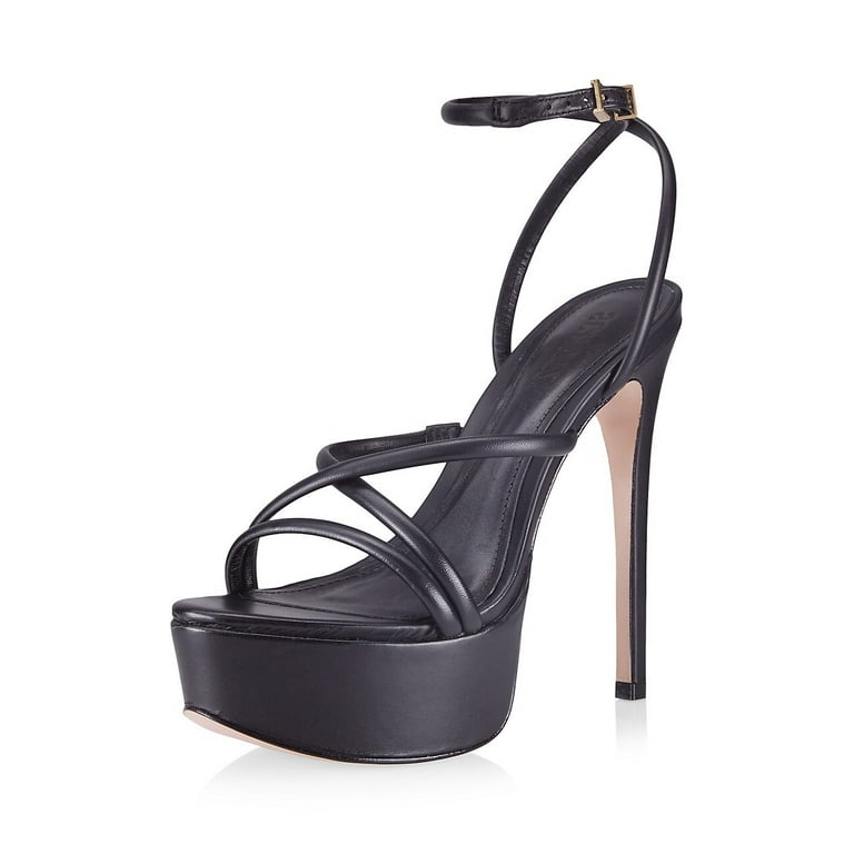 Schutz Zilla Black Leather Tubular Strap Buckle Ankle Stiletto