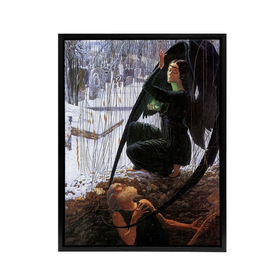 Schwabe Death And Grave Digger Black Framed Canvas Wall Art Print 12X16"