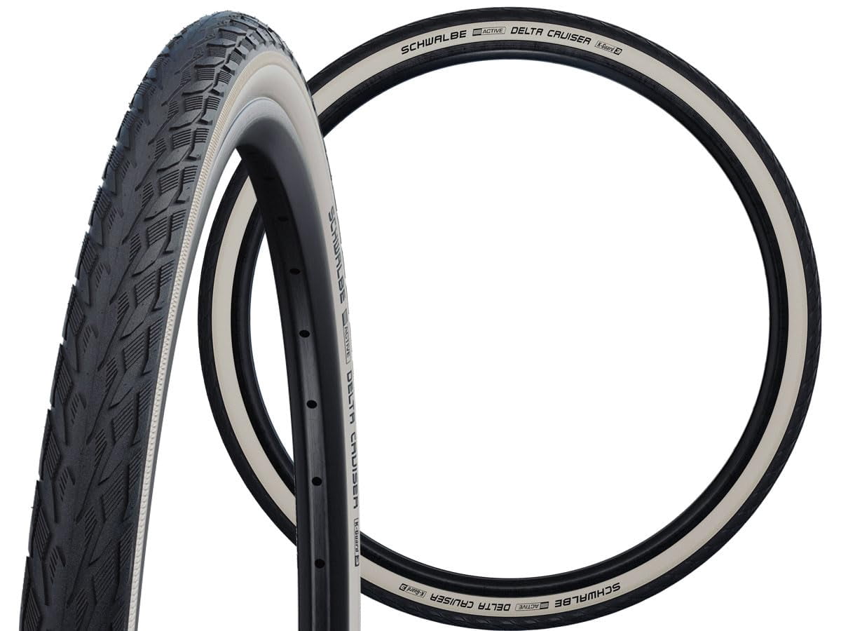 Schwalbe Delta Cruiser Plus Tire - 26 x 1-3/8, Clincher, Wire, Whitewall/Reflective, Active Line, PunctureGuard, Green