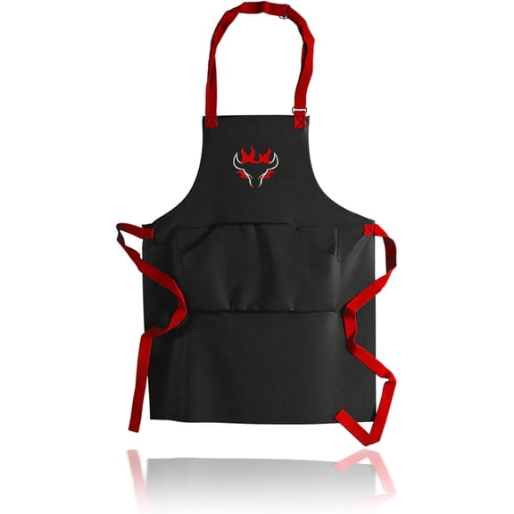 Schwank Apron Black Denim BBQ Apron with 3D Embroidered Logo, Durable Cooking Apron for Grilling, Kitchen & Outdoor Barbecue