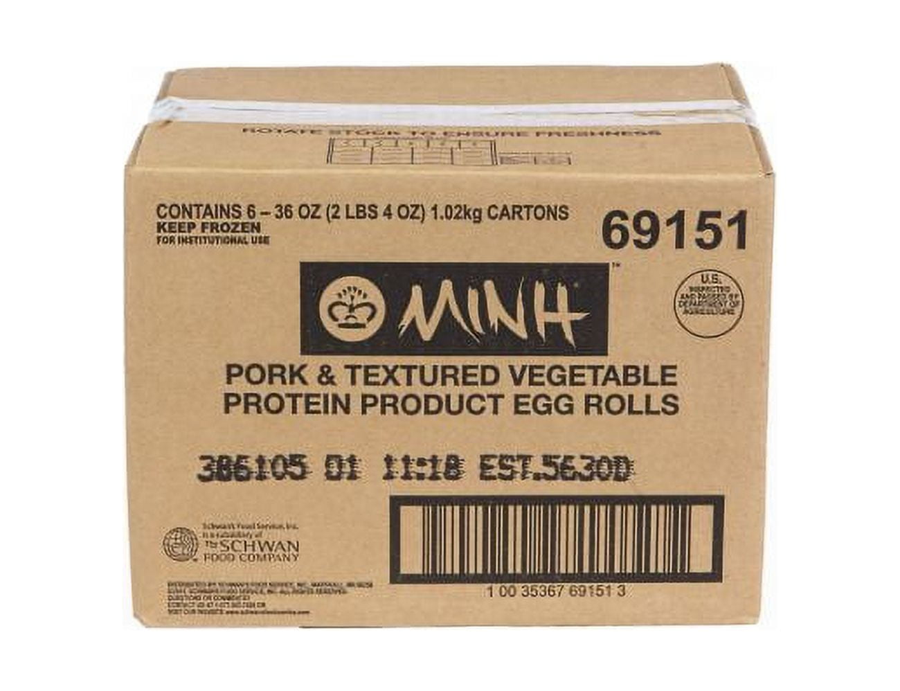 Schwans Minh Pork and Vegetable Egg Roll, 3 Ounce 72 per case