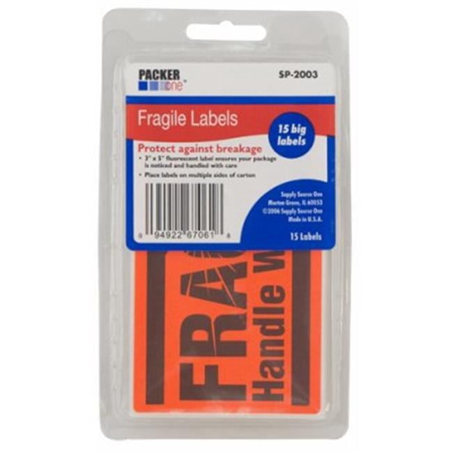 Schwarz Supply Source 215519 3 x 5 in. Fragile Stickers  25 Count Pack of 6