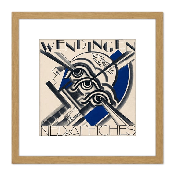 Schwarz Wendingen Magazine Cover Design Artwork 8X8 Inch Square Wooden Framed Wall Art Print Picture with Mount