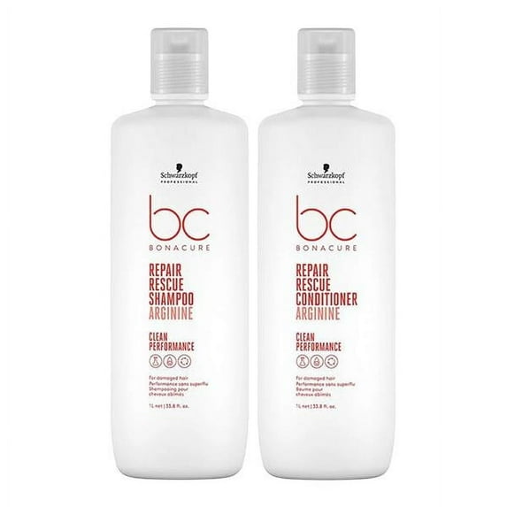 Schwarzkopf Bonacure Repair Rescue Arginine Shampoo and Conditioner Combo (33.8oz) with Pumps and Otto Comb