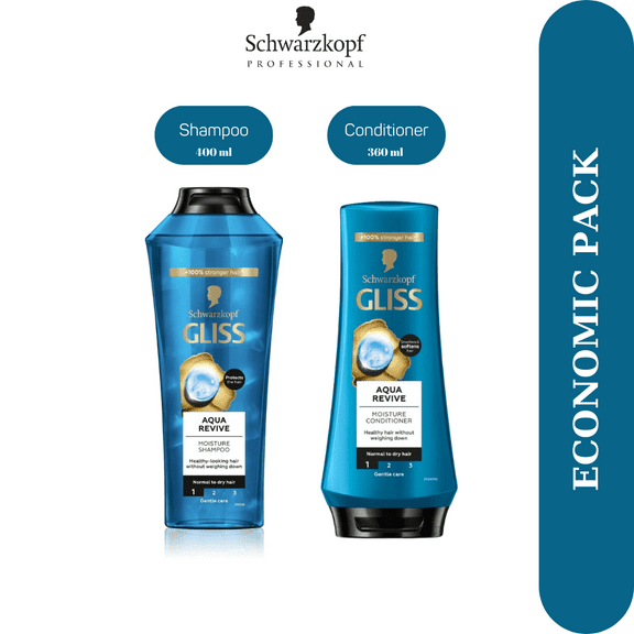 Schwarzkopf Gliss Aqua Revive 2 Economic Pack Shampoo and Conditioner Set