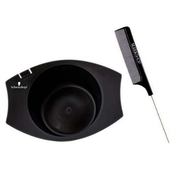 Schwarzkopf Hair Color Mixing Bowl (w/Sleek Steel Rat Tail Comb) Haircolor Dye Coloring Tools (BLACK BOWL with COMB)