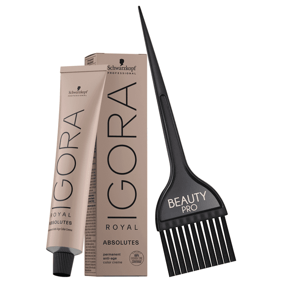 Schwarzkopf IGORA ROYAL ABSOLUTES Permanent Anti-Age Color 2.1 oz / 60 g - 7-50 Medium Blonde Gold Natural + Beauty Pro Brush