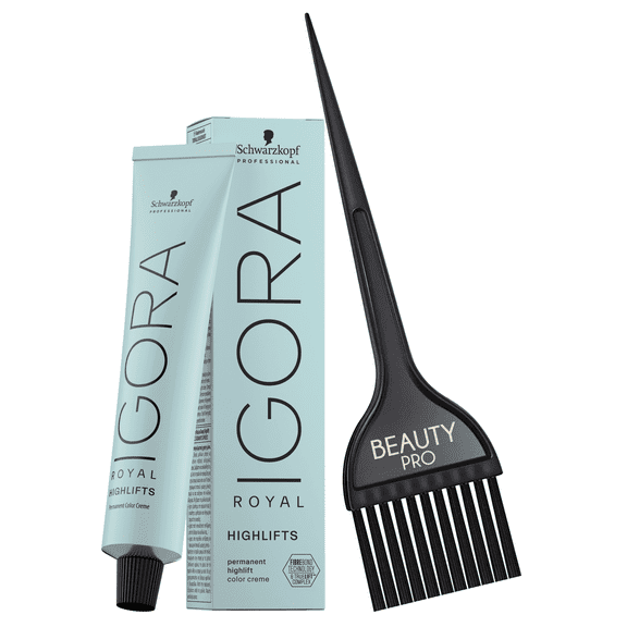 Schwarzkopf IGORA ROYAL HIGHLIFTS Permanent Color 2.1 oz / 60 g - 10-0 Ultra Blonde Natural + Beauty Pro Brush