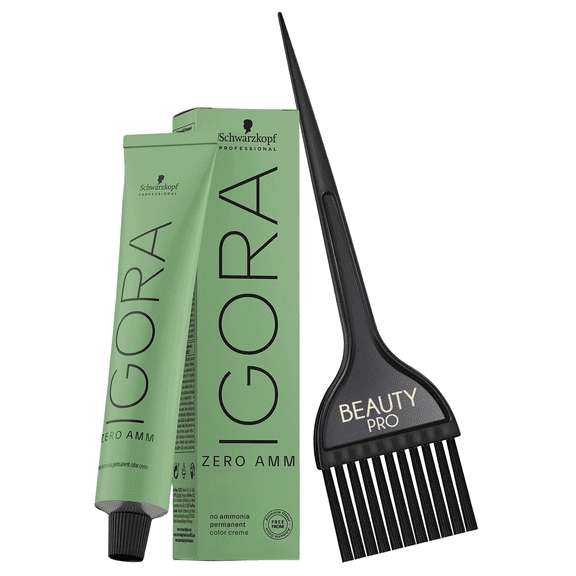 Schwarzkopf IGORA ZERO AMM Ammonia-Free Permanent Color Creme 2 oz, 8-0 Light Blonde Natural + Beauty Pro Brush
