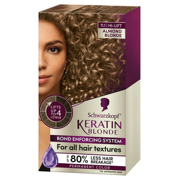 Schwarzkopf Keratin Blonde Hair Dye Almond Blonde 11.1, Hi-Lift Permanent Color, 1 Application - Hair Color Enriched with Keratin, Lightens up to 4 Levels and Protects Hair from Breakage*