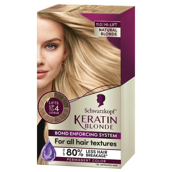 Schwarzkopf Keratin Blonde Hair Dye Natural Blonde 11.0, Hi-Lift Permanent Color, 1 Use