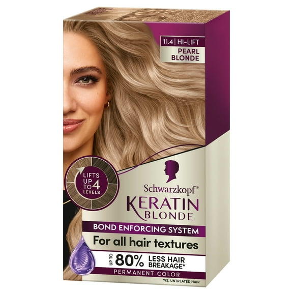 Schwarzkopf Keratin Blonde Hair Dye Pearl Blonde 11.4, Hi-Lift Permanent Color, 1 Application - Hair Color Enriched with Keratin, Lightens up to 4 Levels and Protects Hair from Breakage*