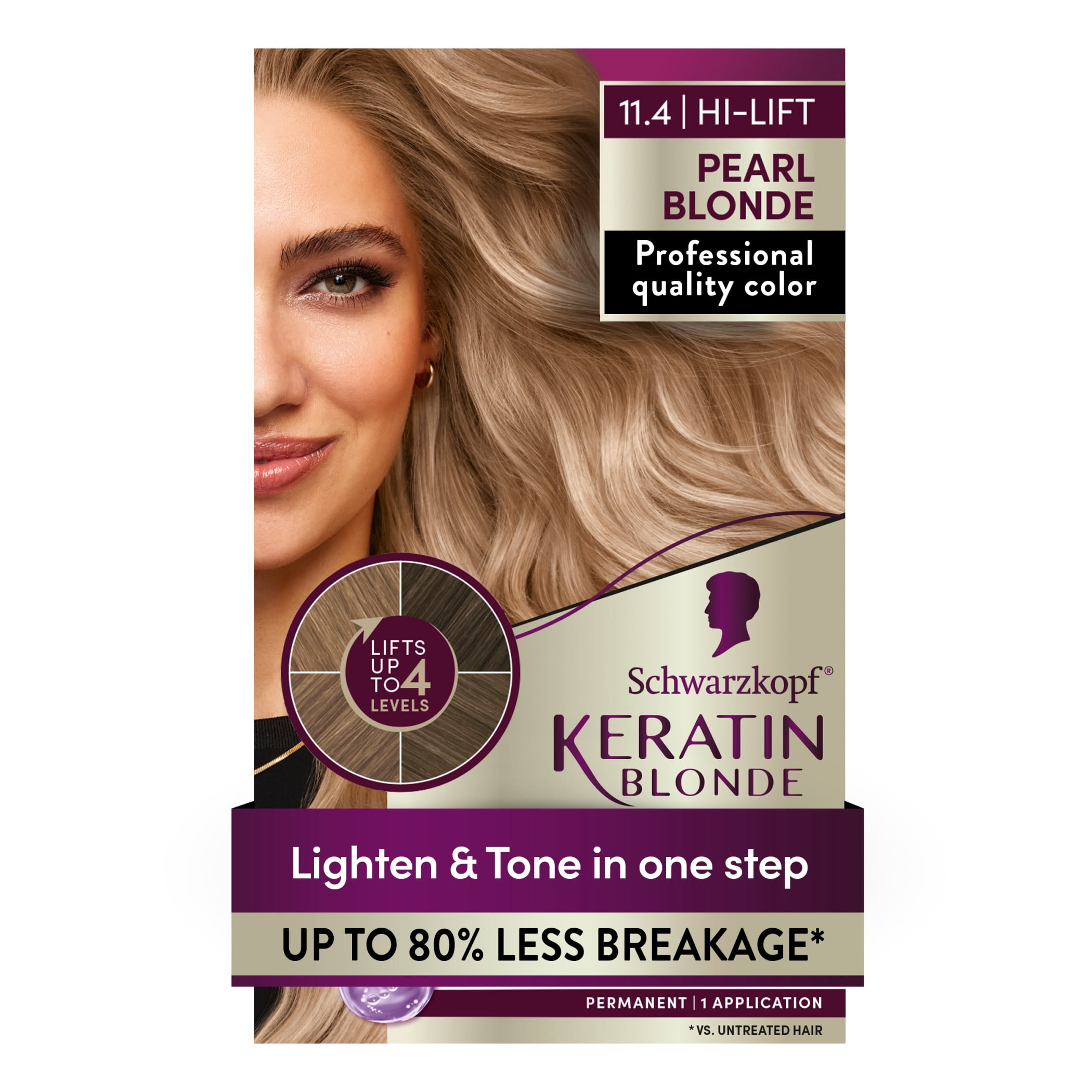 Schwarzkopf Keratin Blonde Hair Dye Pearl Blonde 11.4, Hi-Lift Permanent Color, 1 Use