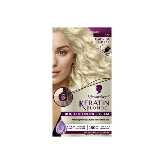 Schwarzkopf Keratin Blonde Hair Dye Platinum Blonde 001, Ultra Lightening Permanent Color, 1 Use