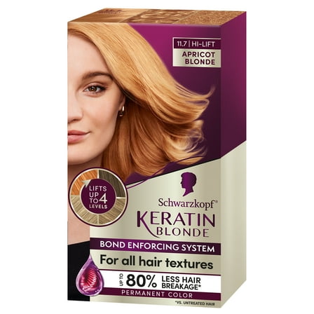 Schwarzkopf Keratin Blonde Hair Dye Apricot Blonde 11.7, Hi-Lift Permanent Color, 1 Use
