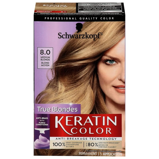 Schwarzkopf Keratin Color Anti-Age Hair Color Cream, 8.0 Medium Blonde (Packaging May Vary)