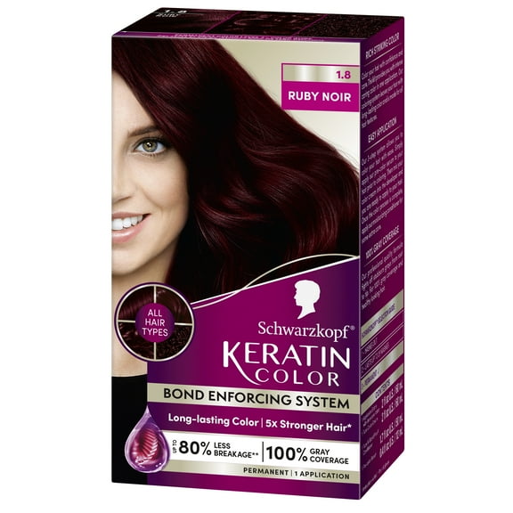 Schwarzkopf Keratin Hair Dye 1.8 Ruby Noir, Permanent Hair Color, 1 Use