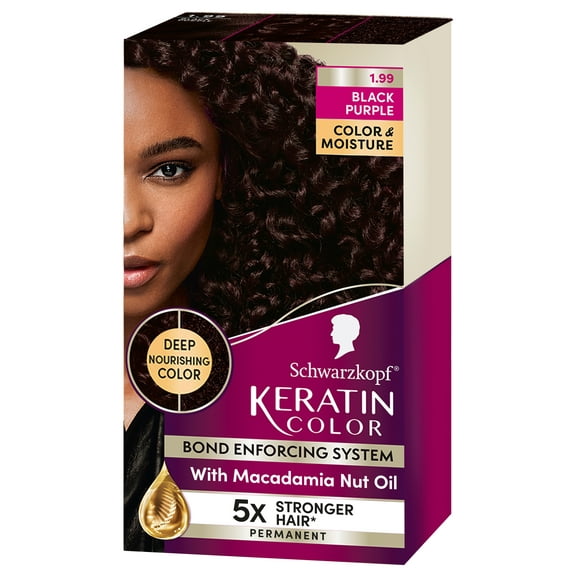 Schwarzkopf Keratin Color Permanent Hair Color, 1.99 Black Purple, 1 Application - Salon Inspired Permanent Hair Dye, for up to 80% Less Breakage vs Untreated Hair and up to 100% Gray Coverage