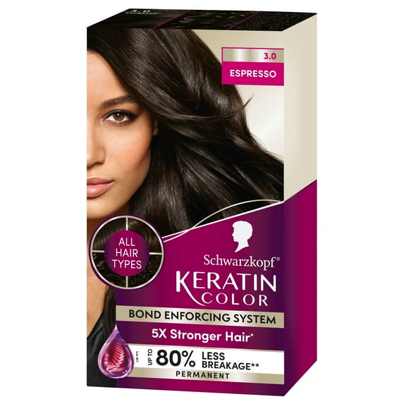 Schwarzkopf Keratin Hair Dye 3.0 Espresso, Permanent Hair Color, 1 Use