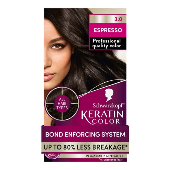Schwarzkopf Keratin Hair Dye 3.0 Espresso, Permanent Hair Color, 1 Use