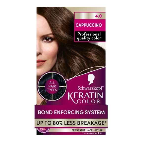 Schwarzkopf Keratin Hair Dye 4.0 Cappuccino, Permanent Hair Color, 1 Use